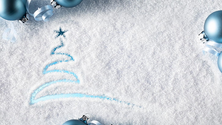 gray textile, Christmas, winter, snow, Christmas ornaments, Christmas Tree, stars, blue background, imagination, HD wallpaper