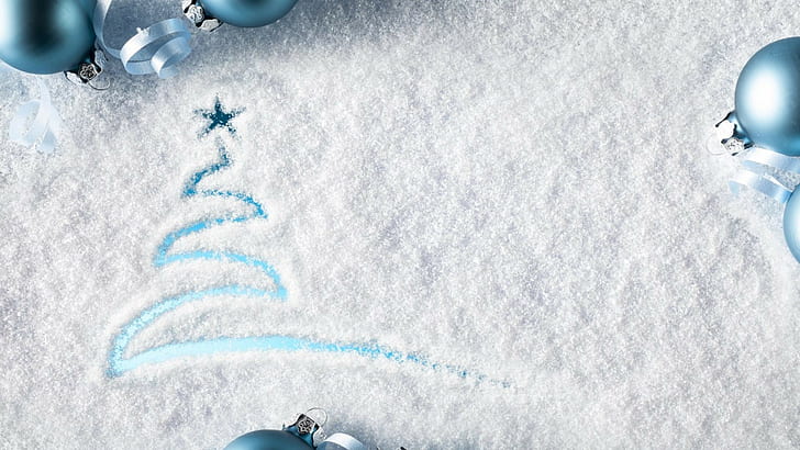 зима, синий фон, фантазия, новогодние украшения, снег, рождество, ёлка, звёзды, HD обои