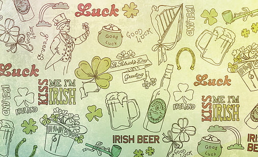 Fundo de boa sorte do dia de São Patrício, texto de cerveja irlandesa, feriados, dia de São Patrício, feliz, sorte, trevo, Irlanda, irlandês, beijo, sorte, trevo da sorte, dia de patrick, 2015, boa sorte, HD papel de parede HD wallpaper
