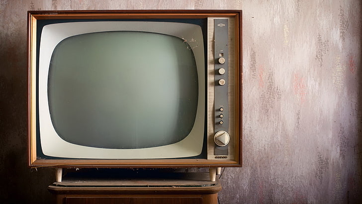 vintage brązowy telewizor, tło, ściana, telewizor, Tapety HD