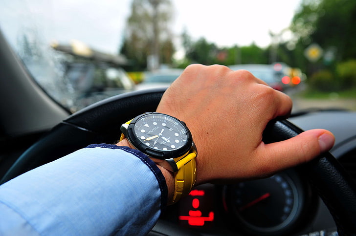 car, hand, man, nautica, steering wheel, watch, HD wallpaper