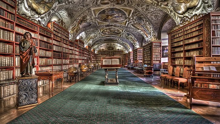 bibliothèque, bâtiment, bibliothèque publique, institution, allée, monastère de Strahov, Strahov, Praha, République tchèque, Europe, Fond d'écran HD
