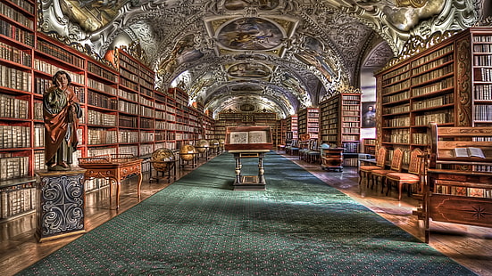 biblioteka, budynek, biblioteka publiczna, instytucja, przejście, klasztor strahov, strahov, praha, republika czeska, europa, Tapety HD HD wallpaper