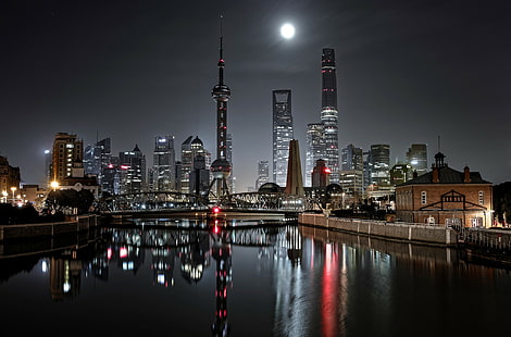 perkotaan, malam, kota, Shanghai, Cina, Wallpaper HD HD wallpaper