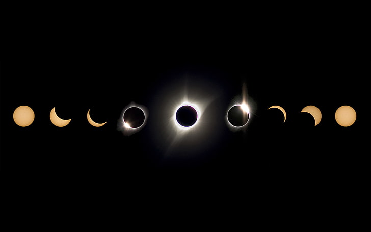 fond d'écran éclipse solaire et éclipse lunaire, éclipse, espace, lune, rayons du soleil, soleil, Fond d'écran HD