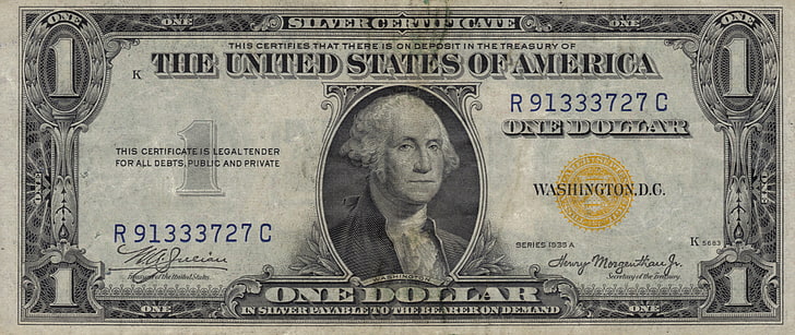 1 US dollar R 91333727 C banknote, yellow, Dollar, Washington, series, united states, one, united, demand, HD wallpaper