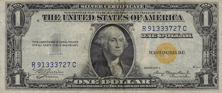 1 US dollar R 91333727 C-sedel, gul, Dollar, Washington, serie, USA, en, enad, efterfrågan, HD tapet HD wallpaper