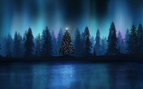 森のクリスマスツリー、立派な木、休日、1920x1200、雪、冬、木、クリスマス、星、 HDデスクトップの壁紙 HD wallpaper