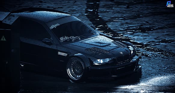 BMW, BMW M3 E46, siyah, siyah arabalar, Need for Speed, NFS 2015, HD masaüstü duvar kağıdı HD wallpaper