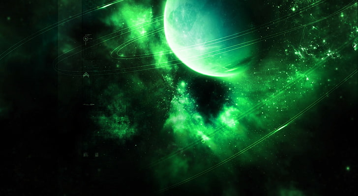해왕성, 녹색 은하 디지털 벽지, 우주, HD 배경 화면