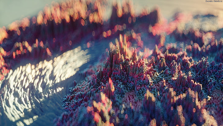 foto tilt-and-shift pegunungan krem ​​dan abu-abu, makro, 3D, Cinema 4D, bayangan, Wallpaper HD