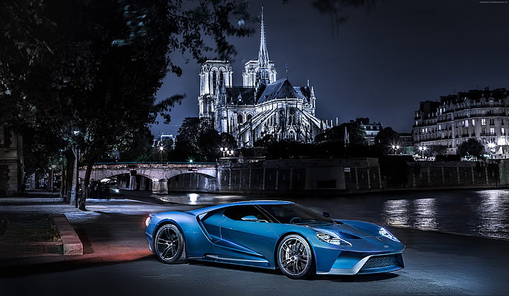 sports car, Ford GT, supercar, concept, blue, test drive, luxury cars, HD wallpaper
