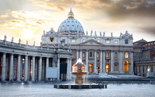 beige fountain, cityscape, architecture, Rome, St. Peter's Basilica, HD wallpaper HD wallpaper