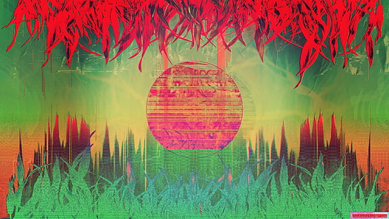 grüne und rosa abstrakte Malerei, Störschubkunst, Zusammenfassung, Dampfwelle, LSD, HD-Hintergrundbild HD wallpaper