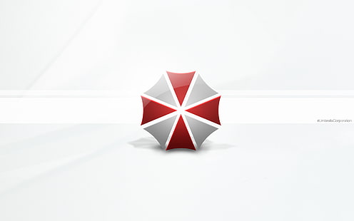 grå och röd paraplylogo, logotyp, paraply, Resident Evil: Retribution, paraplyföretag, officiella bakgrundsbilder, Resident evil 5: Retribution, HD tapet HD wallpaper