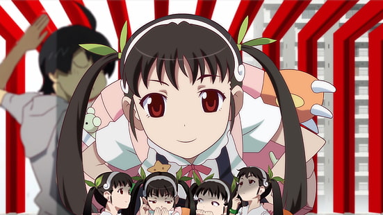 Serie Monogatari, Hachikuji Mayoi, Araragi Koyomi, twintails, chicas anime, Fondo de pantalla HD HD wallpaper