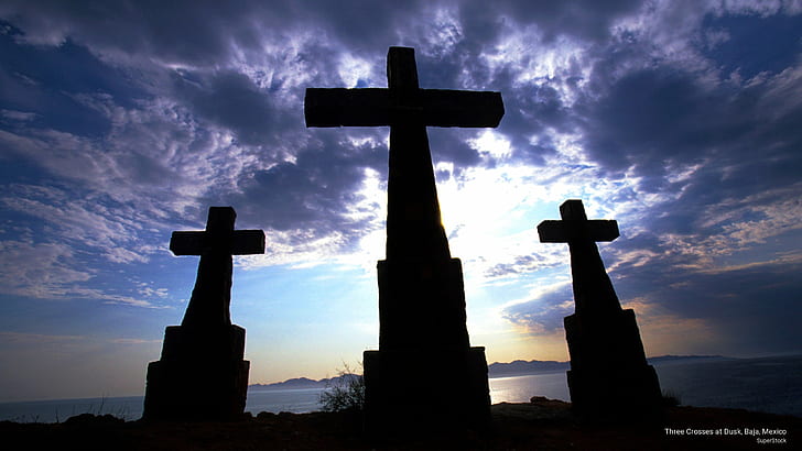 Three Crosses at Dusk, Baja, Mexico, North America, HD wallpaper