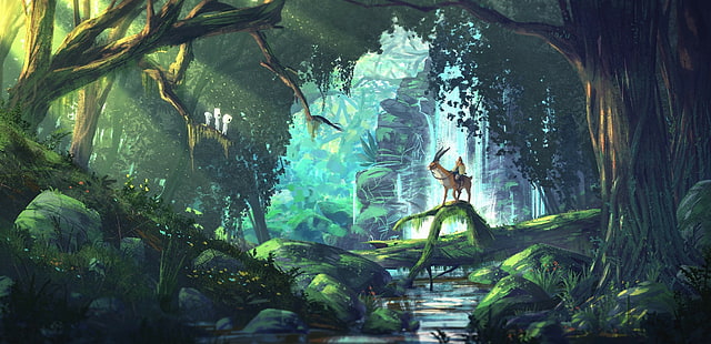 фэнтези арт аниме лес принцесса мононоке студия гибли, HD обои HD wallpaper