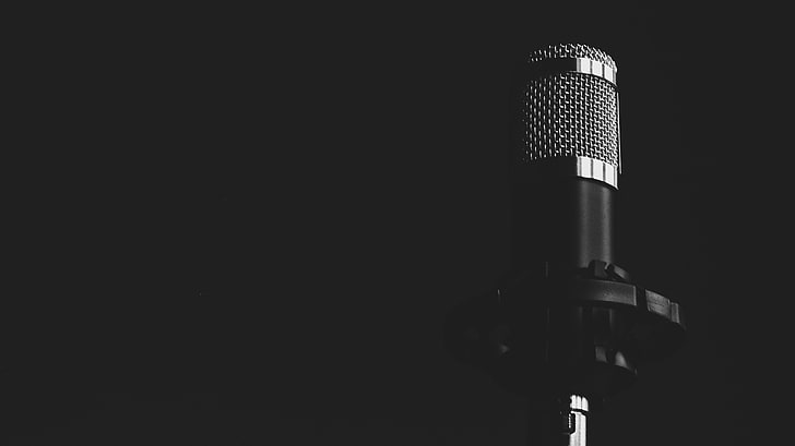 schwarzes drahtloses mikrofon, mikrofon, musik, bw, HD-Hintergrundbild