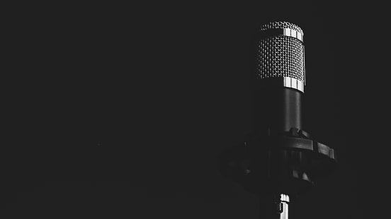 svart trådlös mikrofon, mikrofon, musik, bw, HD tapet HD wallpaper