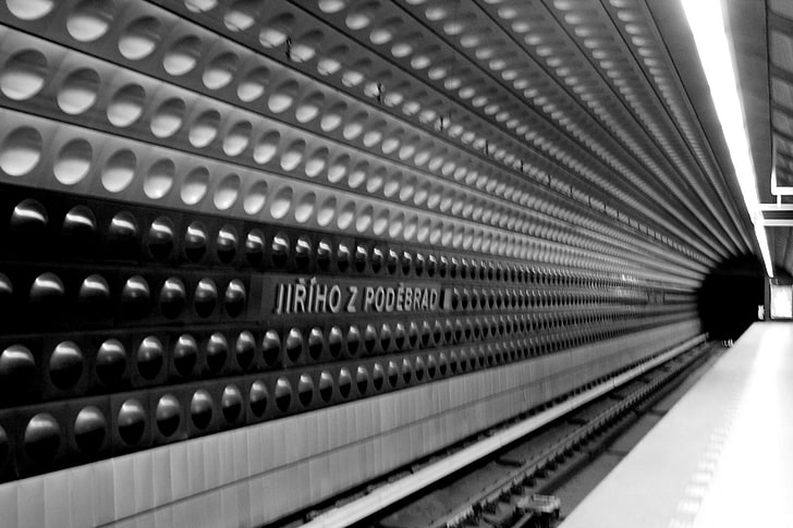 fotografi, Canon, tågstation, Prag, stad, tunnelbana, svartvitt, HD tapet