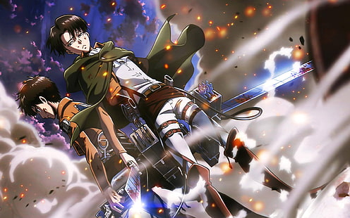 Angriff auf Titanen, Shingeki no Kyojin, Eren Jeager, Levi Ackerman, Anime, Anime Boys, HD-Hintergrundbild HD wallpaper
