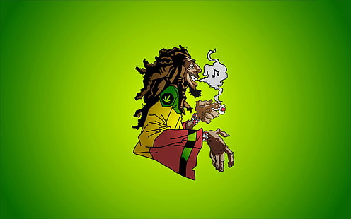 illustration d'homme fumeur, bob, caricature, dreadlocks, jamaïque, marijuana, musique, reggae, rocksteady, ska, fumée, mauvaise herbe, Fond d'écran HD HD wallpaper
