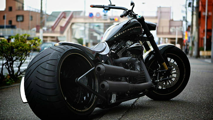 Motocicleta chopper Harley-Davidson negra, Harley-Davidson, vehículo, motocicleta, Fondo de pantalla HD