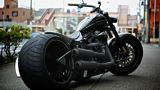 черен мотоциклет с хеликоптер Harley-Davidson, Harley-Davidson, превозно средство, мотоциклет, HD тапет HD wallpaper