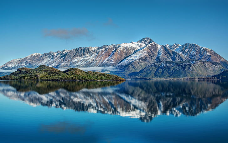 landscape, nature, lake, reflection, mountains, water, sky, clouds, New Zealand, HD wallpaper
