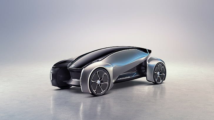 concept car grigia e nera, Jaguar Future-Type, auto elettrica, 4k, Sfondo HD