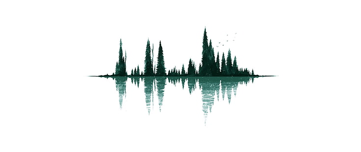 body of water, ultra-wide, minimalism, artwork, reflection, trees, simple background, HD wallpaper HD wallpaper