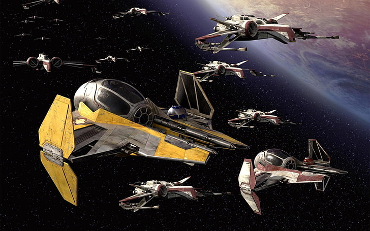 gray and red spacecrafts in space wallpaper, Star Wars, CGI, Planet, Ship, Space, Stars, Video Game, X-Wing, HD wallpaper