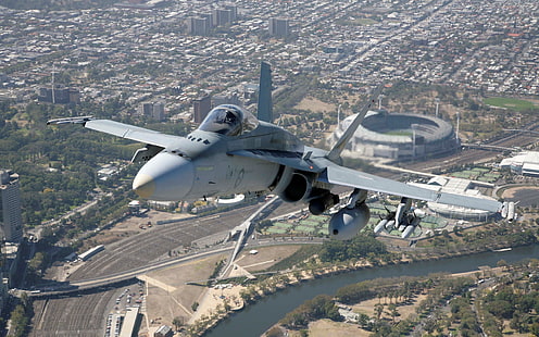 сив боен самолет, реактивен изтребител, военен самолет, военен, самолет, McDonnell Douglas F / A-18 Hornet, HD тапет HD wallpaper