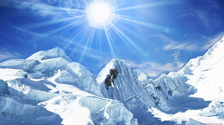 Sunlight Snow Mountain HD, natur, solljus, snö, berg, HD tapet