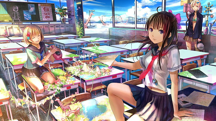 Anime Schoolgirl Classroom HD ، كارتون / كوميدي ، أنيمي ، تلميذة ، حجرة الدراسة، خلفية HD