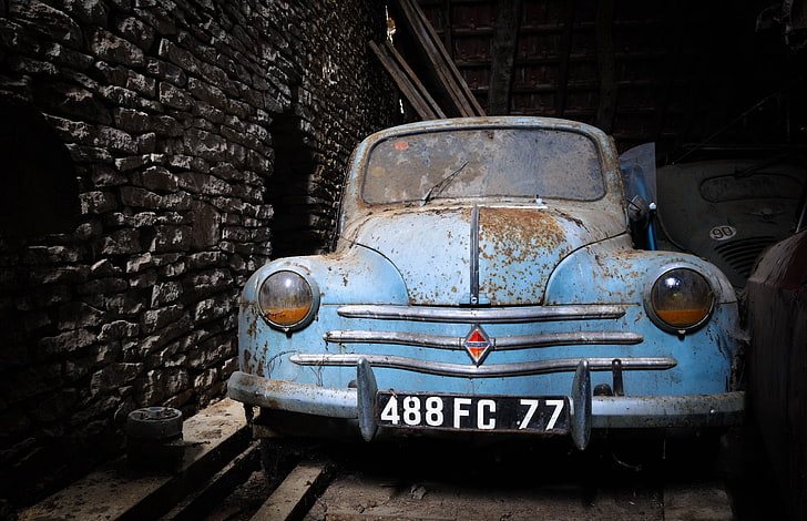 mobil, mobil biru, Renault, tua, kendaraan, Wallpaper HD