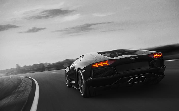 Lamborghini, monocromo, automóvil, Lamborghini Aventador LP700-4, vehículo, superdeportivos, automóvil deportivo, asfalto, automóviles negros, Fondo de pantalla HD