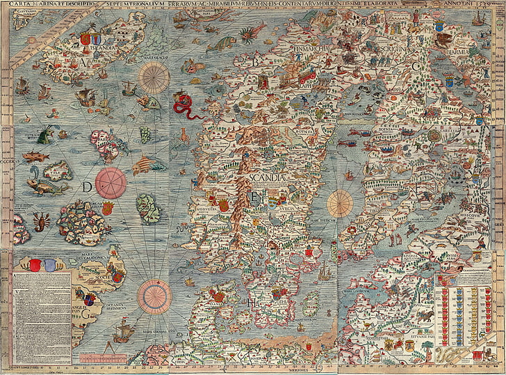 Poster poster, peta, kuno, eropa, pulau, lautan, kertas, gambar, Wallpaper HD