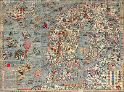 Карта плакат, карта, древни, Европа, острови, океани, хартия, снимки, HD тапет HD wallpaper