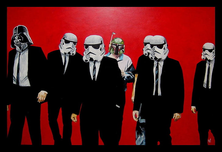 Darth Vader, Boba Fett, and Stormtroopers artwork, Star Wars, Reservoir Dogs, HD wallpaper