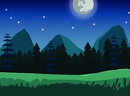 Illustration, Aero, Vektorgrafiken, Mond, Illustration, Landschaft, Bäume, Wald, Hintergrund, Mondschein, HD-Hintergrundbild HD wallpaper