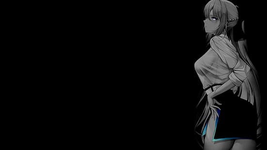  selective coloring, black background, dark background, simple background, anime girls, HD wallpaper HD wallpaper