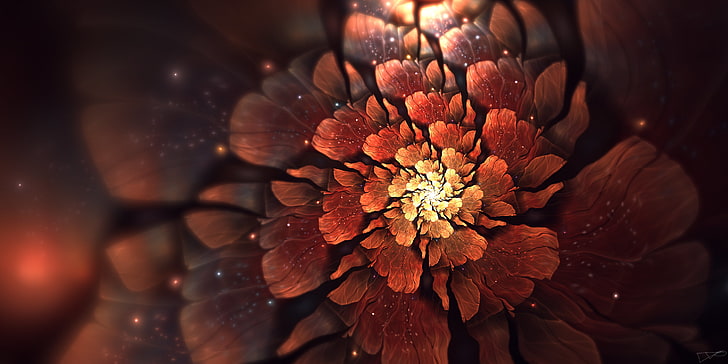 flor de pétalas vermelha, resumo, turva, flores fractal, geometria, recursão, cgi, arte digital, infinte, HD papel de parede