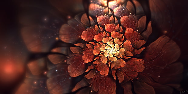 flor de pétalos rojos, abstracto, borrosa, flores fractales, fractal, geometría, recursión, CGI, arte digital, infinito, Fondo de pantalla HD HD wallpaper