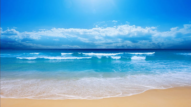 mer et nuages, plage, mer, vagues, Fond d'écran HD