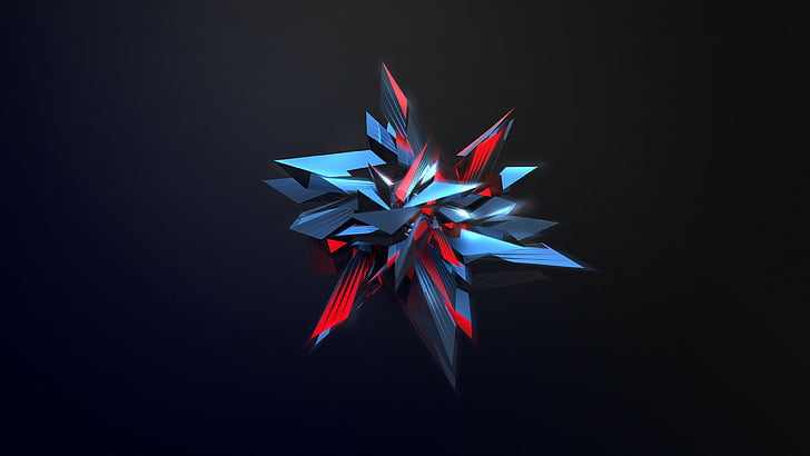red and blue crystal illustration, 3D, abstract, shapes, glass, 4k, HD wallpaper