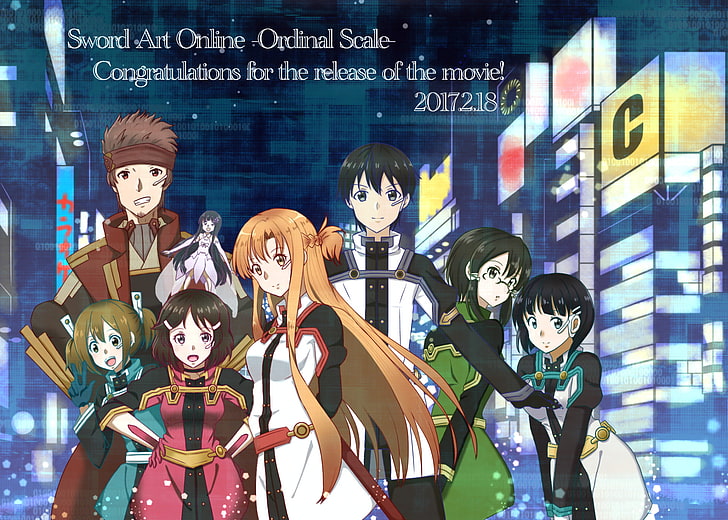 Sword Art Online, Sword Art Online Movie: Ordinal Scale, Asada Shino, Asuna Yuuki, Kazuto Kirigaya, Keiko Ayano, Kirito (Sword Art Online), Klein (Sword Art Online), Lisbeth (Sword Art Online), Rika Shinozaki, Ryoutarou Tsuboi , Silica (Sword Art Online), Suguha Kirigaya, Sword Art Online Ordinal Scale, Yui (Sword Art Online), วอลล์เปเปอร์ HD