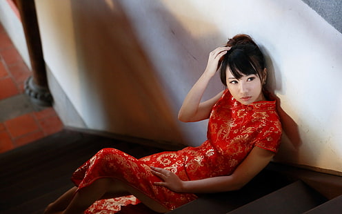 Cheongsam, vestido chinês, qipao, mulheres, modelo, asiático, HD papel de parede HD wallpaper