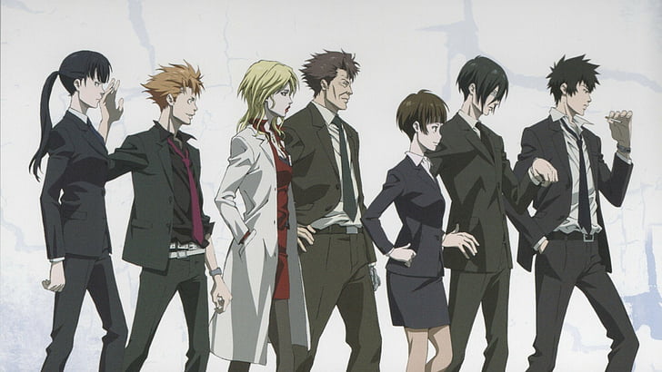 Anime, Psycho-Pass, Akane Tsunemori, Nobuchika Ginoza, Shinya Kogami, Shion Karanomori, Yayoi Kunizuka, HD wallpaper